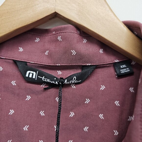 TRAVIS MATHEW Shirt XXL NOT YOUR BEST Short Sleeve Button Up Heather Ruby NEW - Picture 4 of 9